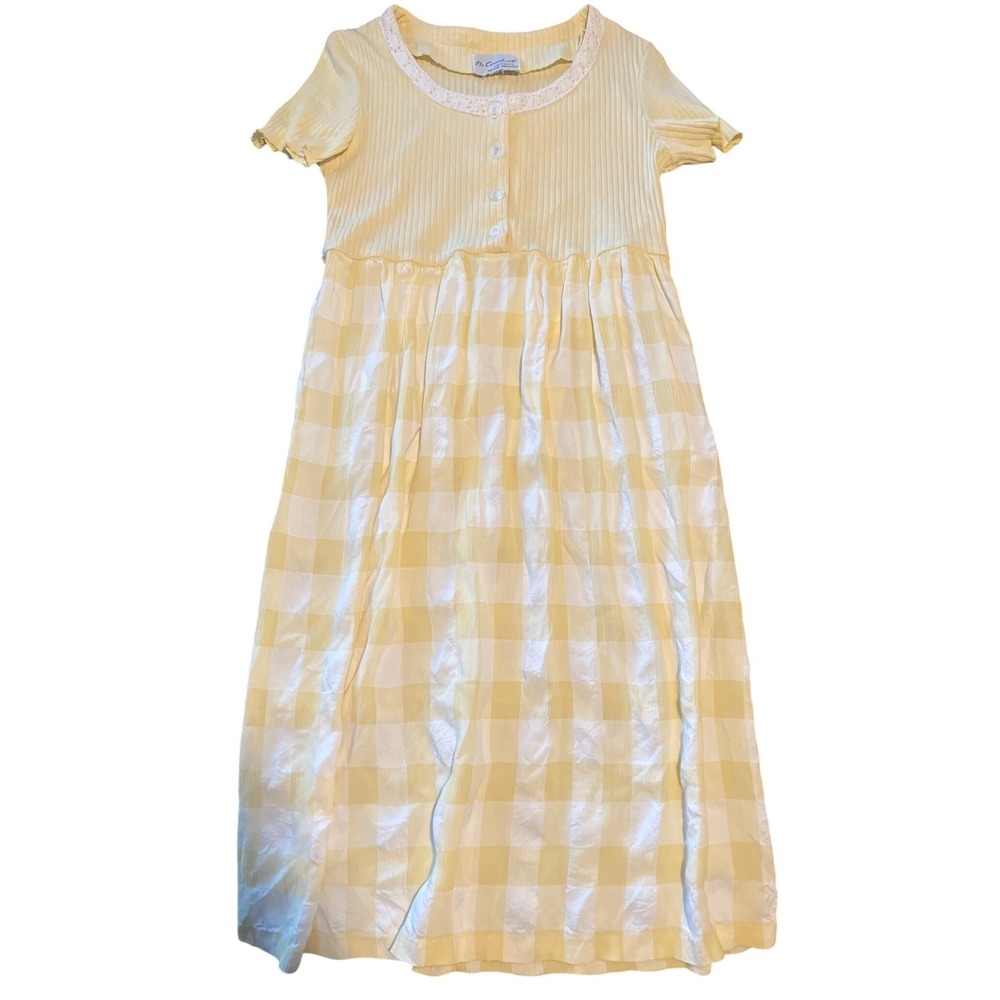 Vintage 90s Ms Conduct California Petite Yellow Gingham Dress Cottage‎ Core